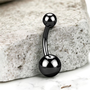 14G Implant Grade Titanium Plain Black Belly Button Ring, Navel Ring