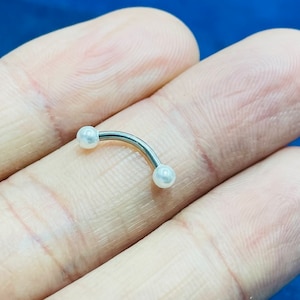 16G Silver White Pearl Curved Barbell • Eyebrow Piercing • VCH Piercing • Daith Ring • Cartilage Ring & more