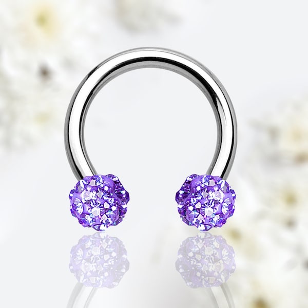 Anneau de cerceau de fer à cheval de septum de tanzanite 16G, cerceau de bijoux de piercing de septum, cerceau de cristal violet, piercing au nez, au septum des oreilles