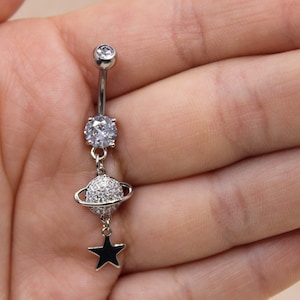 Star Belly Ring, Planet & Star Dangle Belly Button Ring Piercing Jewelry , Navel Ring Body Piercing Jewelry
