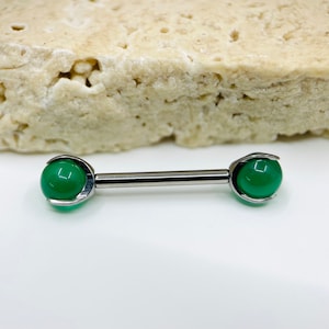 Implant Grade Titanium Natural Jade Stone Nipple Barbell, Internally Threaded Titanium, Nipple Jewelry, Nipple Piercings