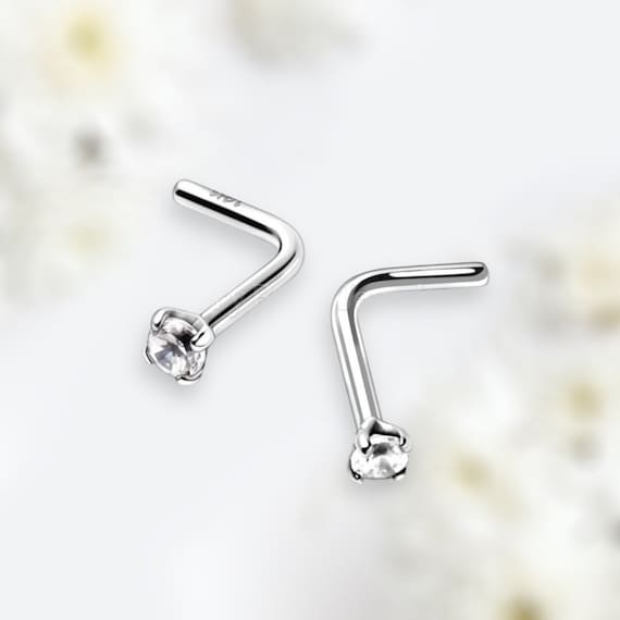 14 Karat White Gold Dainty L Shape Nose Stud. Nose Piercing. L Shape Nose Ring. Nose Jewelry Etsy