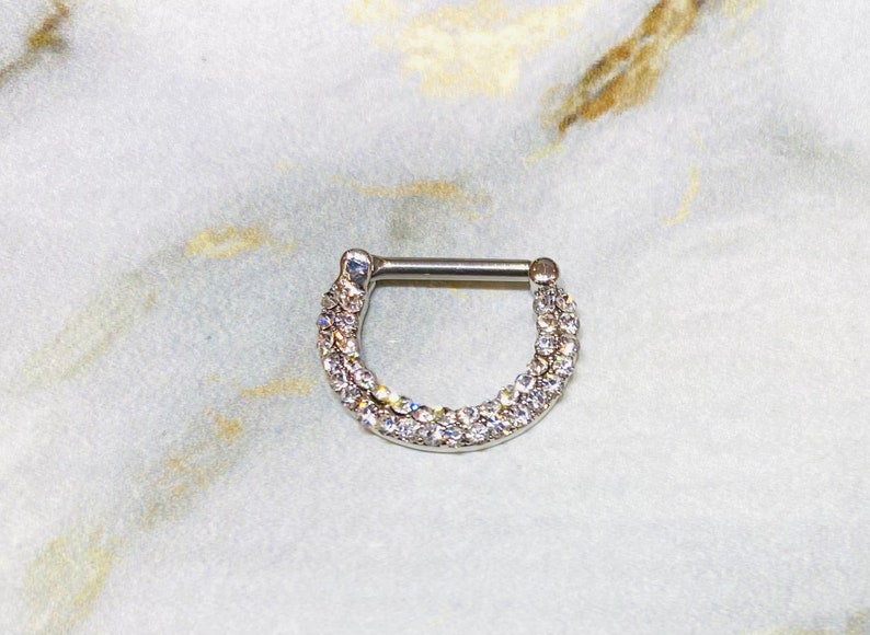 Nose Ring. Septum Ring Septum Jewelry 14G Double Line Clear Stones 12MM Septum Clicker Ring Septum Piercing