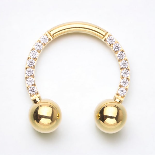 16G Gold Front Facing Gems Horseshoe Septum Ring Hoop, Simple Style Sparkle Gem Multipurpose Gold Horseshoe Ring