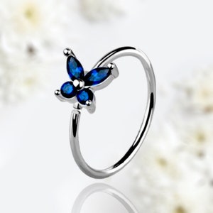 20G Butterfly Gem Top Bendable Nose Piercing Hoop Ring, Thin Bendable Snug Fit Butterfly Nose Ring, Cartilage Earring, Multipurpose Hoop