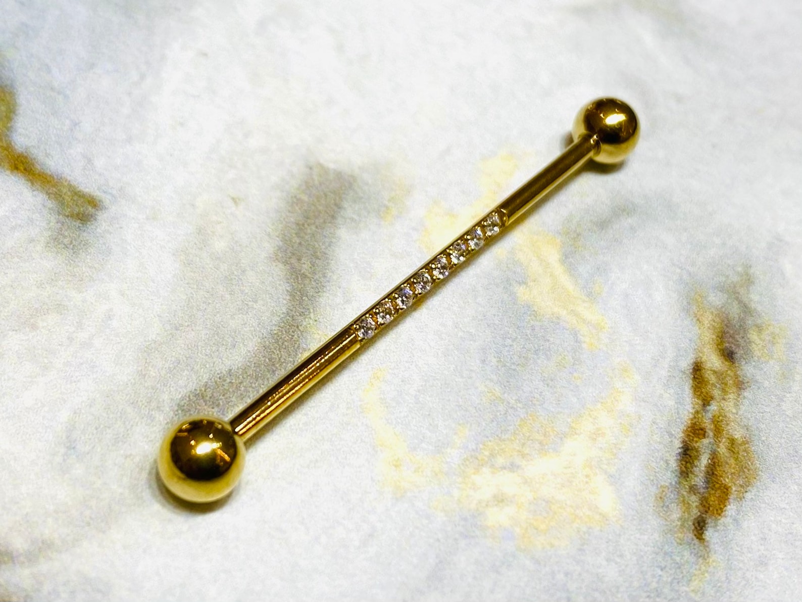 14G Gold Industrial Barbell With Sparkling Clear Stones. 38mm Etsy