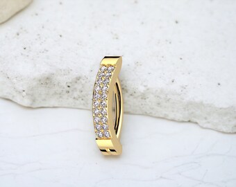 Implant Grade Titanium Hinged Gold Belly Button Clicker Ring, Dainty Simple Petite Belly Button Piercing - Two Row Clear Gems