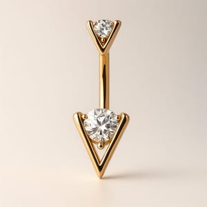 Triangle Belly Ring, Beautiful Sleek Minimalist Look Gold Belly Button Ring Piercing