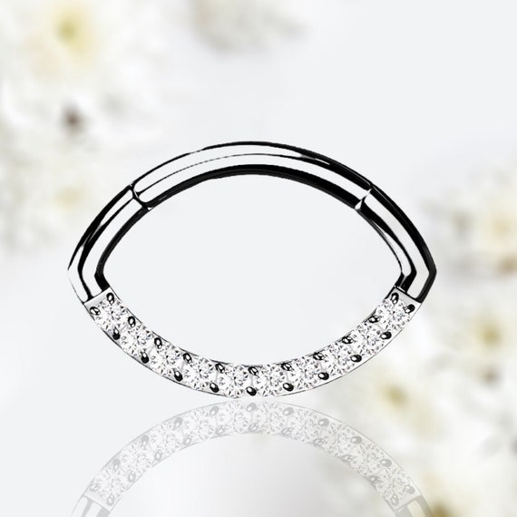 Implant Grade Titanium Double Row White CZ Pave Hinged Clicker Hoop Implant Grade Titanium Double Row White CZ Pave Hinged Clicker Hoop