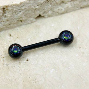 Internally Threaded Black Titanium Nipple Rings Barbells Beautiful Multicolor Gem Decorative Colorful Gems Nipple Piercing Jewelry