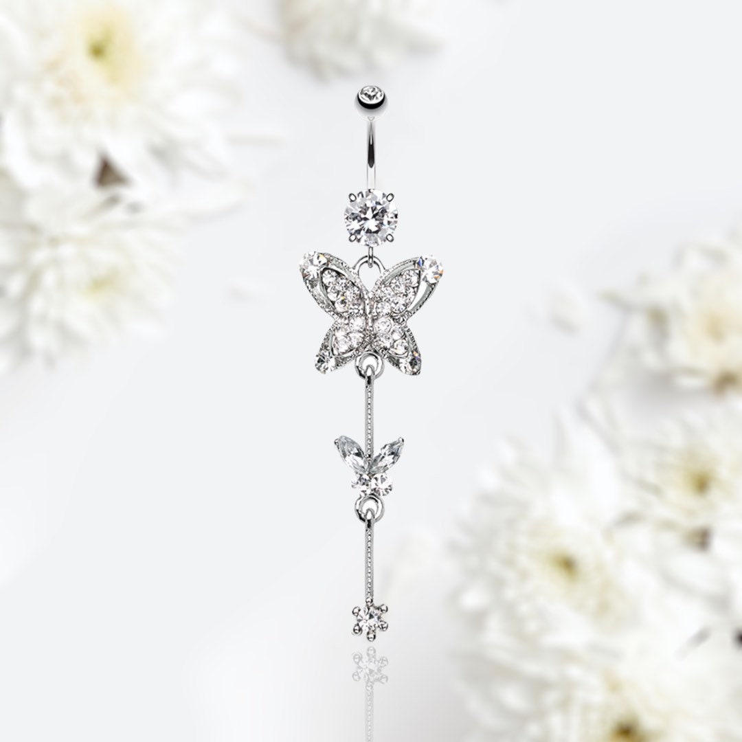 Dangle Rings Silver Silver Butterfly Dangling Belly Button Ring - Etsy