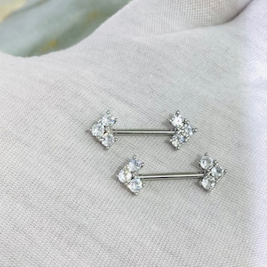 14G Silver Sparkling Gem Nipple Barbells. Nipple Rings. Nipple Piercing. Nipple Jewelry. Body Jewelry.