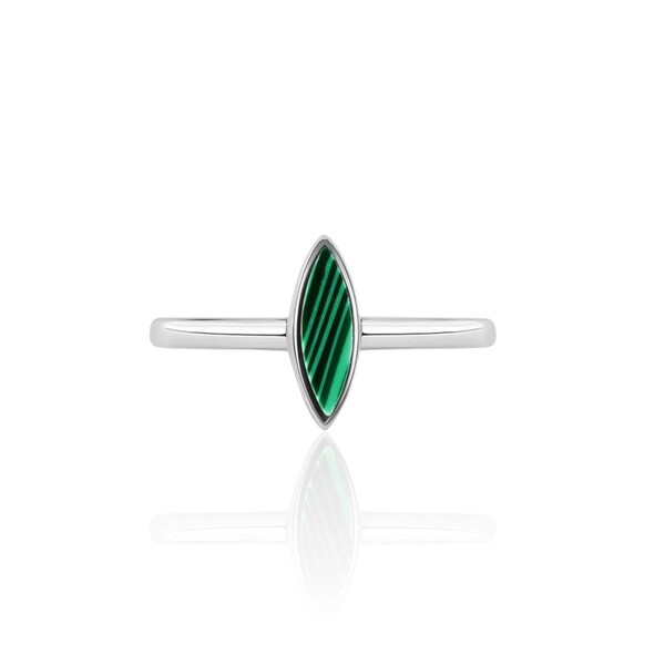 Sterling Silver Cat Eye Ring, Green Accent Stone Marquise Cut Statement Dainty Fashion Ring