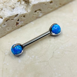 Titanium Nipple Barbell Beautiful Blue Opal Gem Colorful Bright Opal Decor Internally Threaded Nipple Rings Nipple Piercing Jewelry