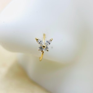 14Karat Yellow Gold Clear Gem Butterfly Nose Hoop Ring. Nose Piercing. Nose Ring.