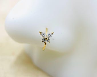 14Karat Yellow Gold Clear Gem Butterfly Nose Hoop Ring. Nose Piercing. Nose Ring.