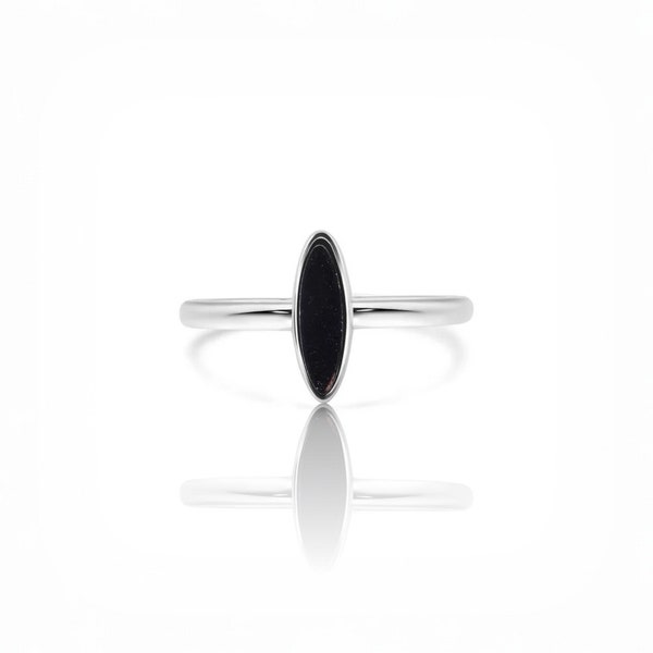 Sterling Silver Onyx Ring, BalckOnyx Stone Marquise Cut Statement Dainty Fashion Ring