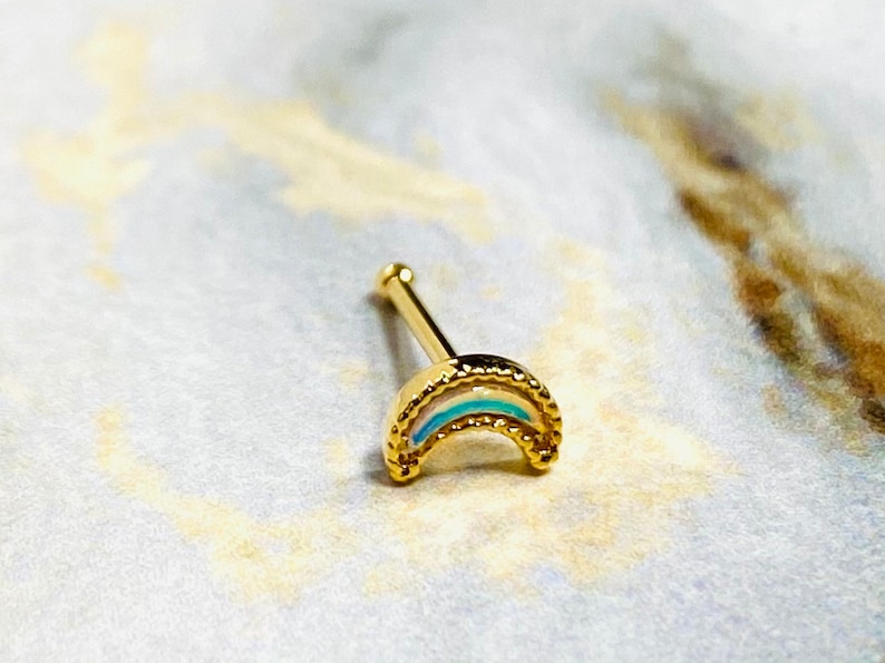 Nose Studs Nose Ring Nose Piercing Nose Jewelry 20G Dainty Gold Illuminating Moon Shape Nose Stud with Ball 7mm