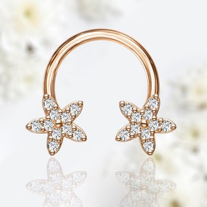 16G Rose Gold Flower Ends Horseshoe for Septum Tragus Cartilage Piercing, 8mm Piercing Hoop Ring