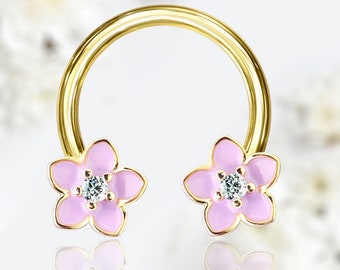16G Dainty Pink Enamel Flower Horseshoe Septum Ring Etsy
