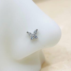 20G Sparkly Butterfly Top L Shape Nose Ring Stud, Cute Little Butterfly CZ Decor Top Nose Piercing Stud Nose Jewelry