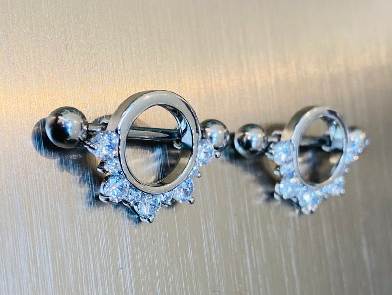 14G Half Circled Clear Stones Nipple Shield Nipple Jewelry. Nipple Rings Nipple Piercings