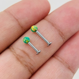 Internally Threaded Green Opal Ball Top Flag Back Labret Monroe Cartialge Tragus Daith Conch Piercing Barbell