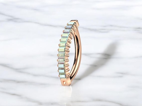 Baguette Belly Ring Clicker, Colorful Gem Decor Dainty RoseGold Belly Button Ring Navel Ring Titanium Jewelry for Belly Button Body Piercing
