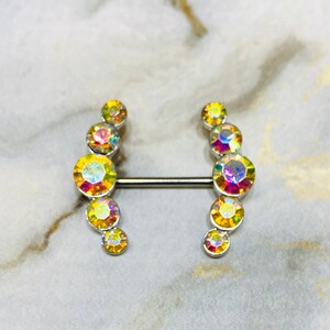 14G Colorful Crystals Nipple Piercing Jewelry Barbells Multicolor Crystal Decor Large Nipple Piercing Ring Jewelry