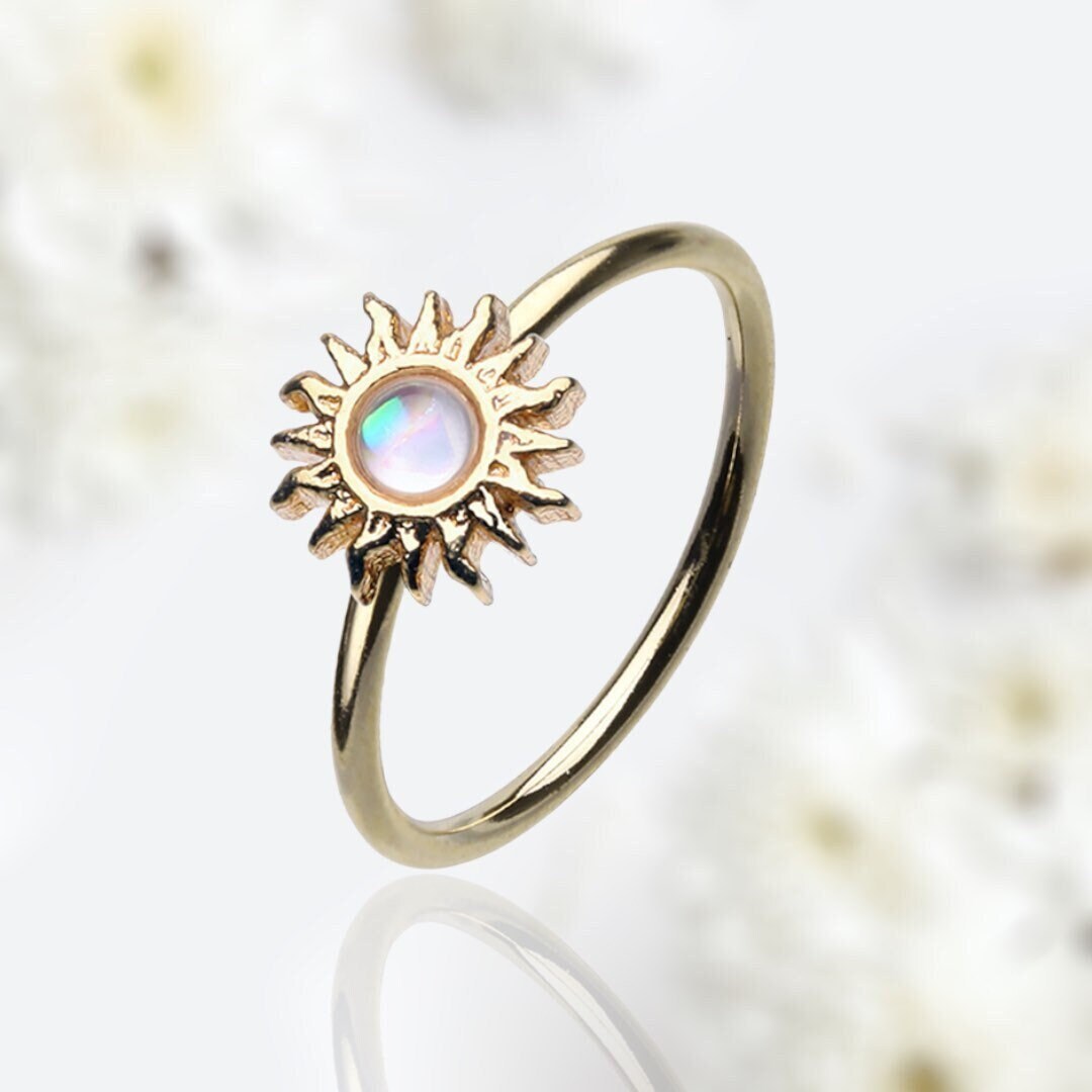 20G Gold Opal Sun Decor Nose Ring, Dainty Sun Shape Opal Gem Decor Bendable Nose Piercing Hoop Ring, Multipurpose Hoop Ring