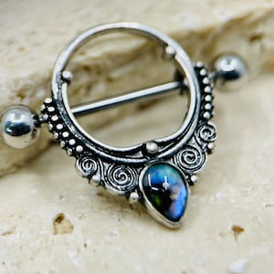 Pair of 14G Abalone Teardrop Nipple Shield Barbells