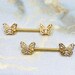 Pair of 14G Gold Butterly Ends with Clear Sparkling Stones Nipple Barbell. Nipple Rings. Nipple Piercing. Nipple Jewelry. Body Jewelry.