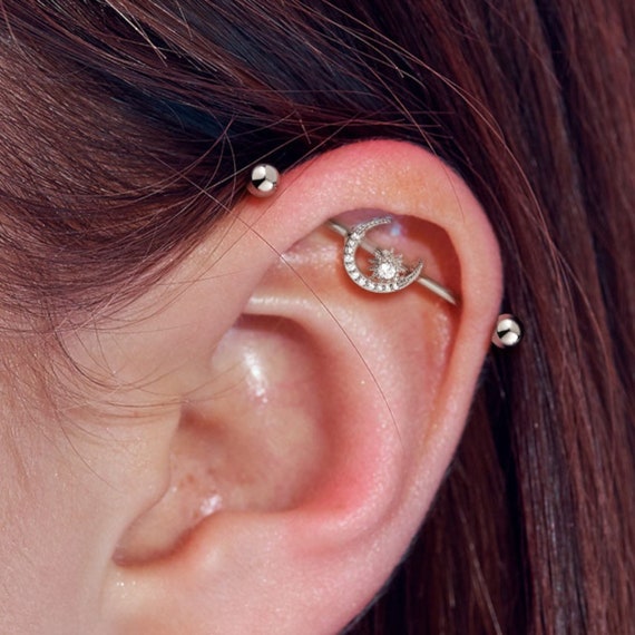 Industrial piercing on sale rose gold