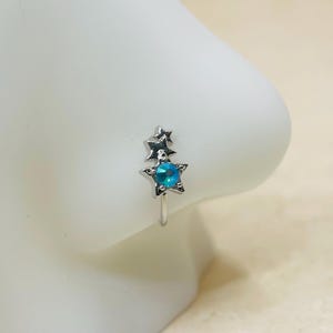 20G Shooting Star Multicolor Gem Bendable Nose Hoop, Sparkle Gem Star Decor Nose Piercing Ring, Nose Piercing Cartilage Earring Jewelry