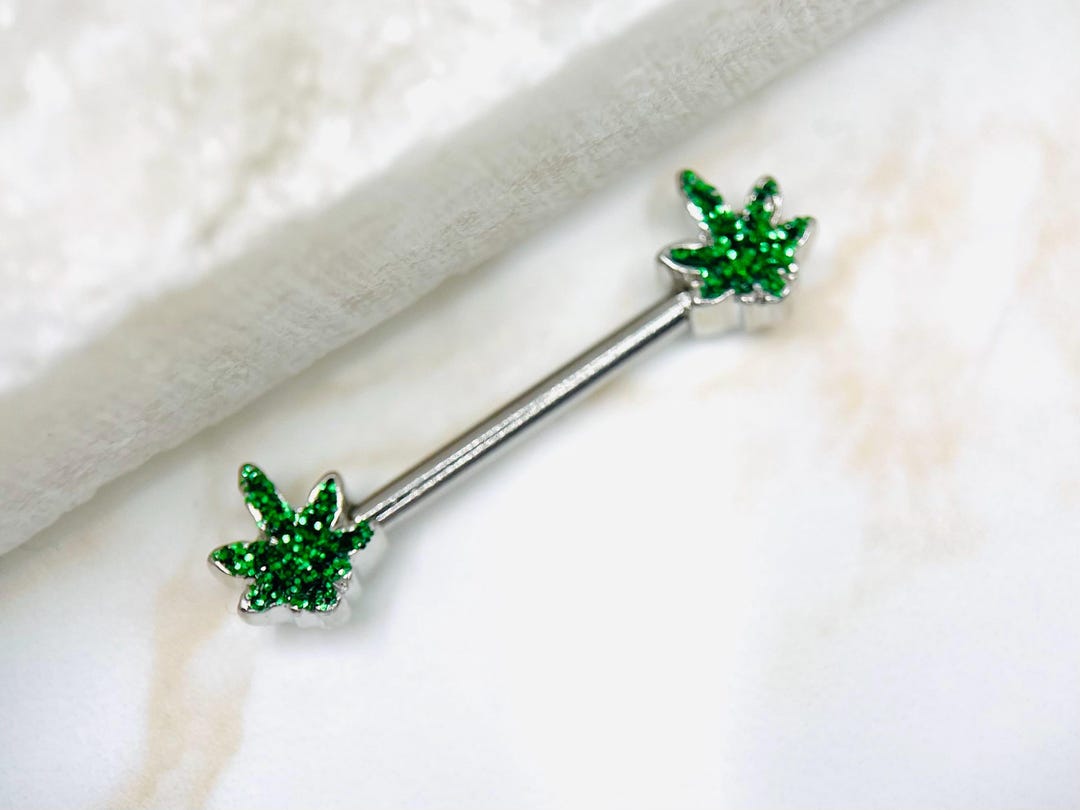 Ein Satz von Silber Marihuana Blatt Cannabis Topf Blatt Nippel Barbell Nippel Ring Piercing Schmuck Etsy