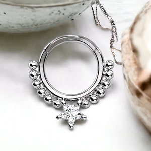 16G Star Septum Ring, Beaded Decor Star Gem Septum Nose Piercing Hoop Ring Jewelry
