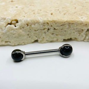 Black Obsidian Stone Titanium Nipple Barbell • Internally Threaded Titanium Nipple Jewelry • Nipple Piercing