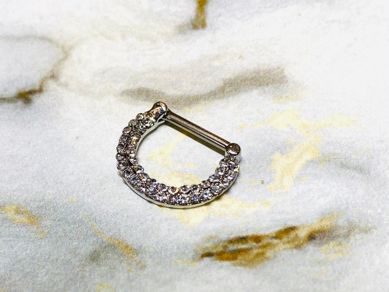 Nose Ring. Septum Ring Septum Jewelry 14G Double Line Clear Stones 12MM Septum Clicker Ring Septum Piercing
