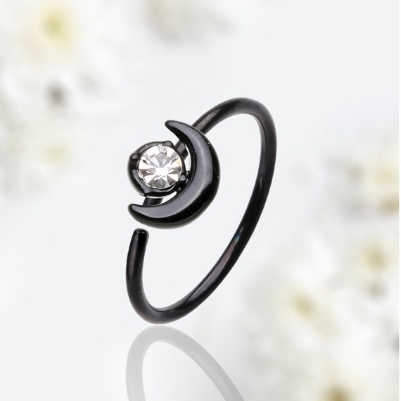 20G Black Clear Gem Crescent Moon Bendable Nose Hoop Cartilage