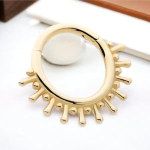 14K Gold Dainty Beaded Design Segment Hinged Clicker Ring, Septum Ring, Septum Piercing, Helix Piercing, Cartilage Piercing