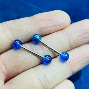 14G Dark Blue Iridescent Clear Ball Ends Nipple Barbell. Nipple Jewelry. Nipple Piercing. Nipple Rings