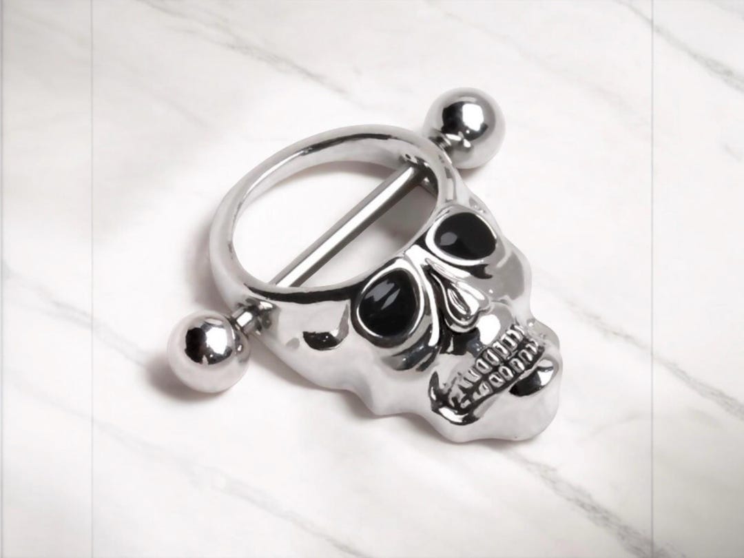 Skull Nipple Ring, Black Eyed Skull Nipple Shield Piercing Jewelry,