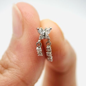 20G Silver Dangle Gems Butterfly Nose Stud Ring, Nose Piercing Jewelry