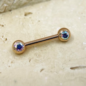 Internally Threaded Rose Gold Titanium Nipple Rings Barbells Beautiful Iridescent Gem Decorative Colorful Gems Nipple Piercing Jewelry