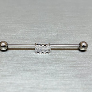 14G Baguette Square Stones Industrial Barbell Piercing. 38mm Length. Industrial Barbell. Ear Piercing. Body Jewelry. Industrial Piercing.