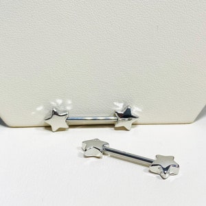 14G Silver Classic Star Nipple Barbell. Nipple Piercings. Nipple Rings. Nipple Jewelry