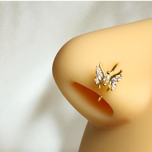 Butterfly Nose Ring Hoop, 20g Bendable Gold Nose Hoop Ring, Nose Piercing Jewelry