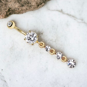 Anello ombelico penzolante in oro, gioielli piercing con gemma a strati pendenti con goccia ombelico, anello ombelico