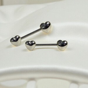 Pair of 14G Silver Heart Nipple Barbells. Nipple Piercings. Nipple Rings. Nipple Jewelry.