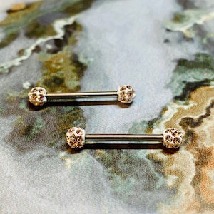 Multi Gems Sprinkle Nipple Barbell Ring, Colorful Decor Ball end Nipple Piercing Jewelry